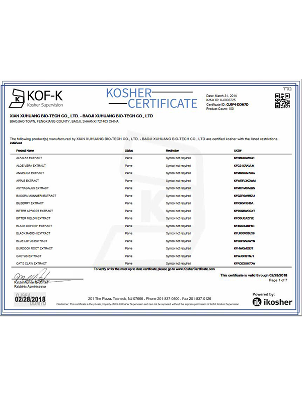 Gewichtsverlust Kräuterextrakt Kosher Certificate-Xuhuang